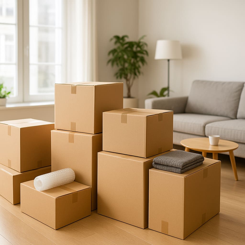 Gepackte Umzugskartons im Wohnraum