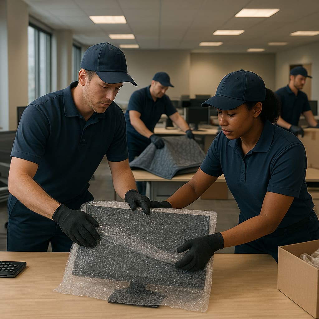 Arbeitsplätze werden für Büroübersiedlung vorbereitet